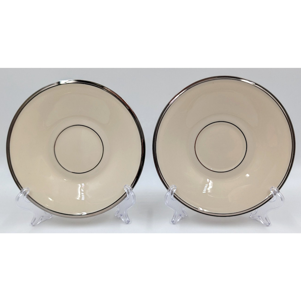 Lenox Solitaire Saucers Bone China Platinum Trim USA Elegant Set of 2
